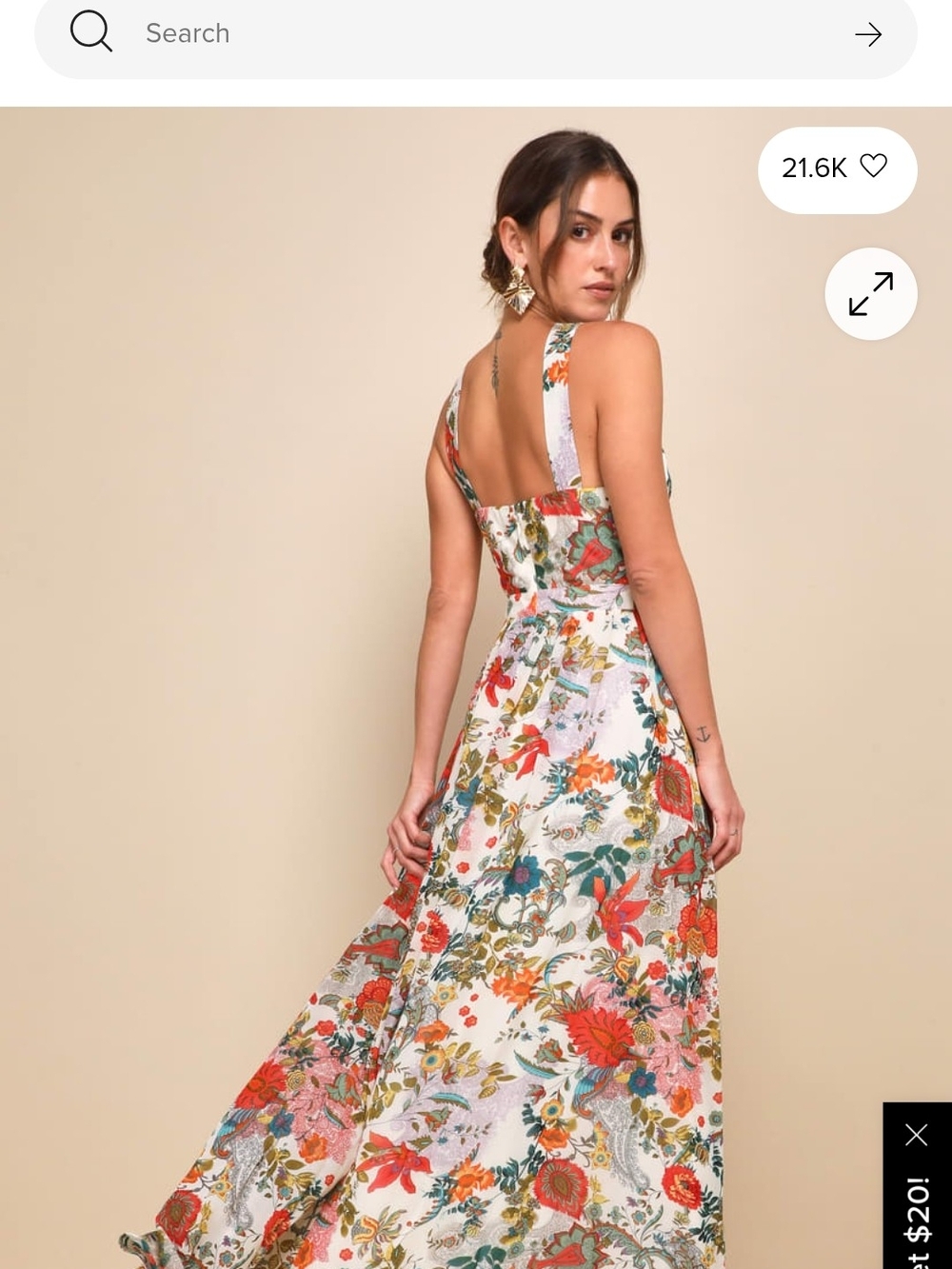 Lulu's Cream Halter Maxi Dress with Red & Green Floral Print - Picture 2 of 5